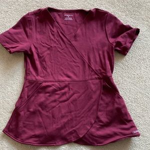Jaanuu peplum stretchy scrub top (burgundy)